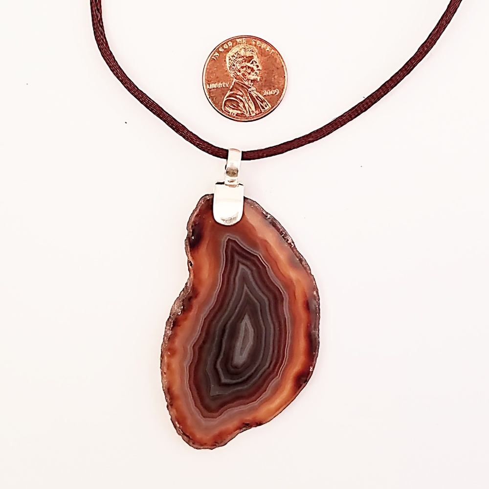 Brazilian Agate Pendant Necklace Sterling Bail / Clasp - Picture 3 of 4